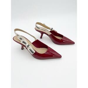 Christian Dior J'Adior Burgundy Patent Leather Slingback Kitten Heel Pumps EU 38